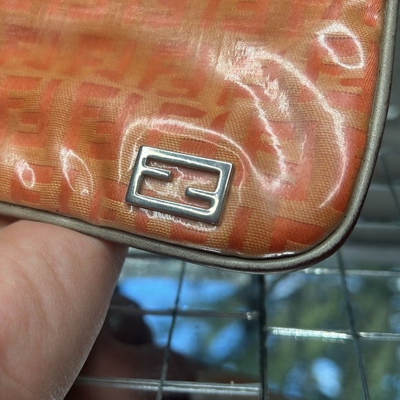 Fendi Zucco Zucchino Orange Peach Clear Coated Canvas Zip Pouch Clutch Bag - Picture 9 of 12